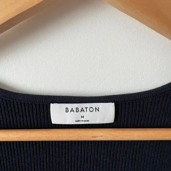 Aritzia Babaton Emerge Ribbed Knit Mini Dress Dress Navy Blue Size Medium - Picture 5 of 7